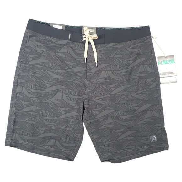 Linksoul Other - Linksoul Boardwalker Shorts Mens‎ 38" Board Shorts Black Leaf Print Hybrid Surf